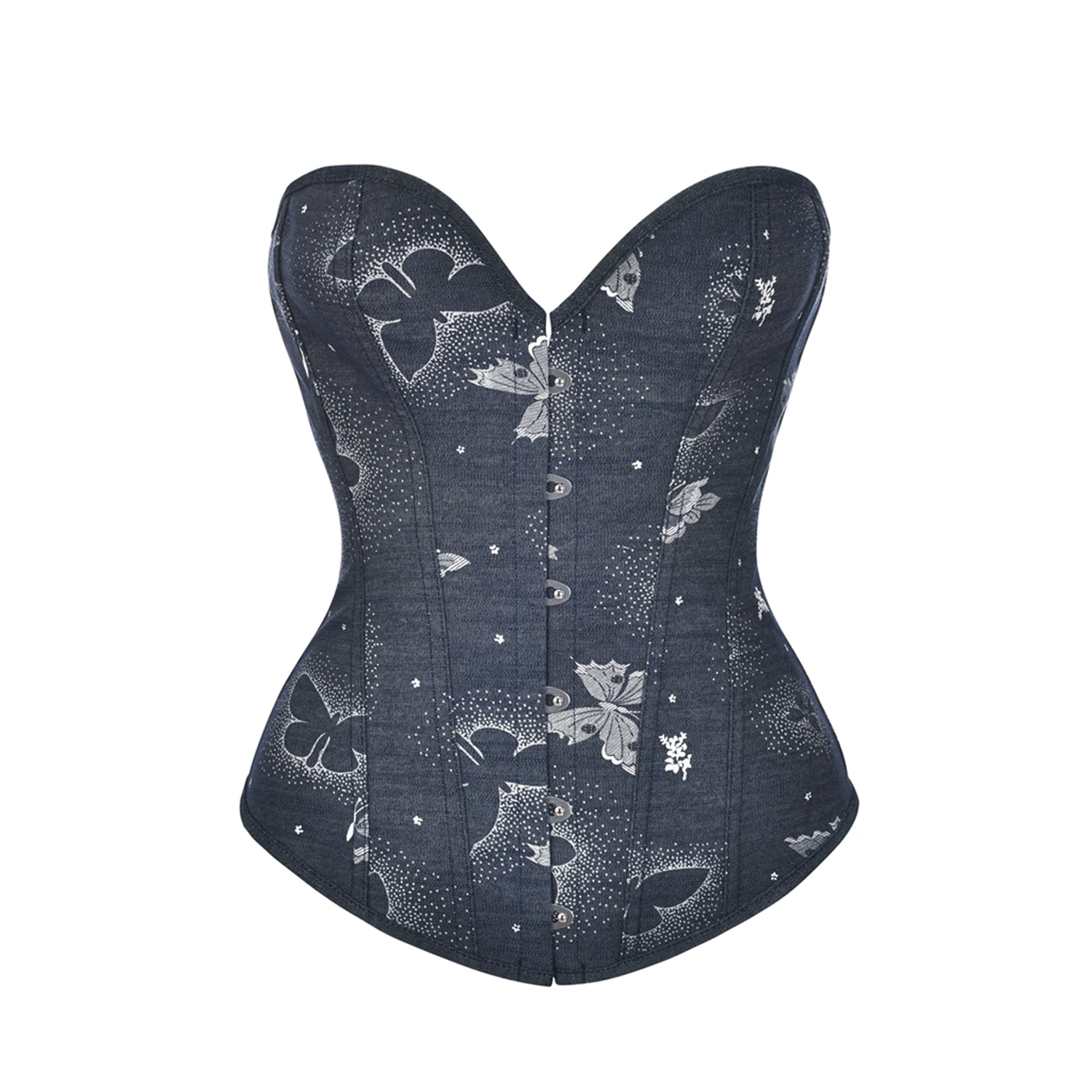 

Women's Vintage Renaissance Gothic Boned Butterfly Print Lace Up Bustier Overbust Corset