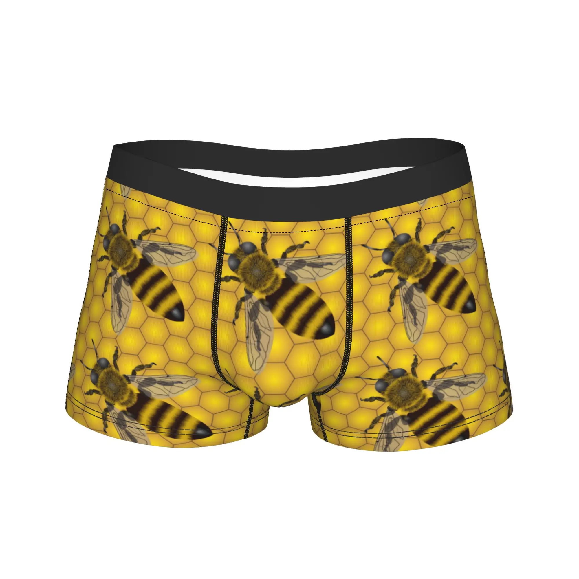 Bee Pattern Honeycomb Boxer Brief  Underwear Hot Sale Man Soft Trend Trunk Customs Plus Size Underpants