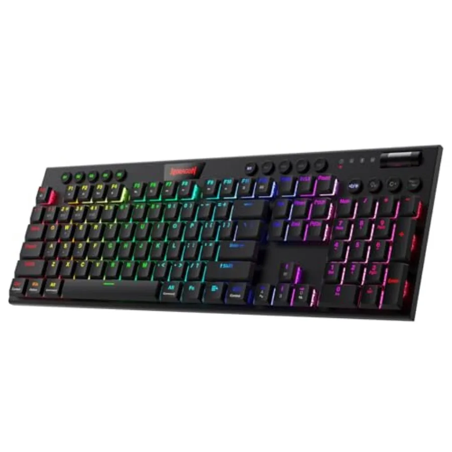 PRO 3-Mode RGB Mechanical Keyboard BT/2.4Ghz/Wired Low Profile Win/Mac Gaming Keyboard w/Ultra-Thin Design Dedicated Media Cont