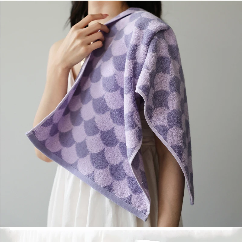 Retro Fish Scale Pattern Cotton Towel Soft  Friendly-skin Face Towel Super Absorbent Bath Towels Household Travel Beach Towels