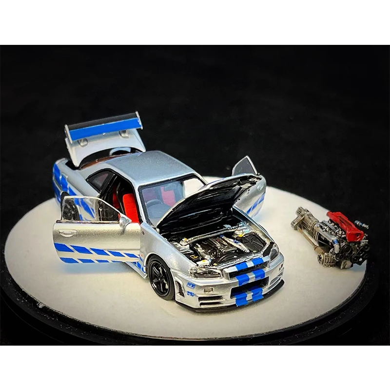 PGM ONE In Stock 1:64 Skyline R34 GTR Z-TUNE F&F Diecast Diorama Car Model Collection Miniature Toys