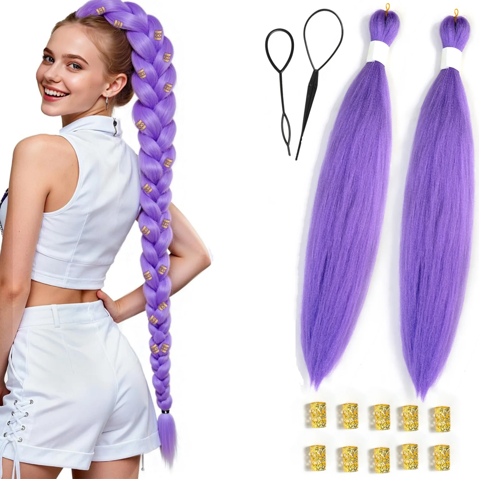 

Длинные фиолетовые (2 шт.) синтетические плетеные волосы для косплея на Хэллоуин, сценическая вечеринка для девочек, взрослых, текстурированные волосы яки