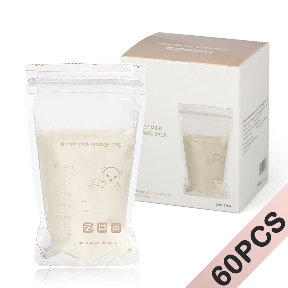 60Pcs Breast Milk Storage Fresh Bags 220ML Safe BPA Free Milk Storage & Freezing Bag Container for Baby Infants Newborn