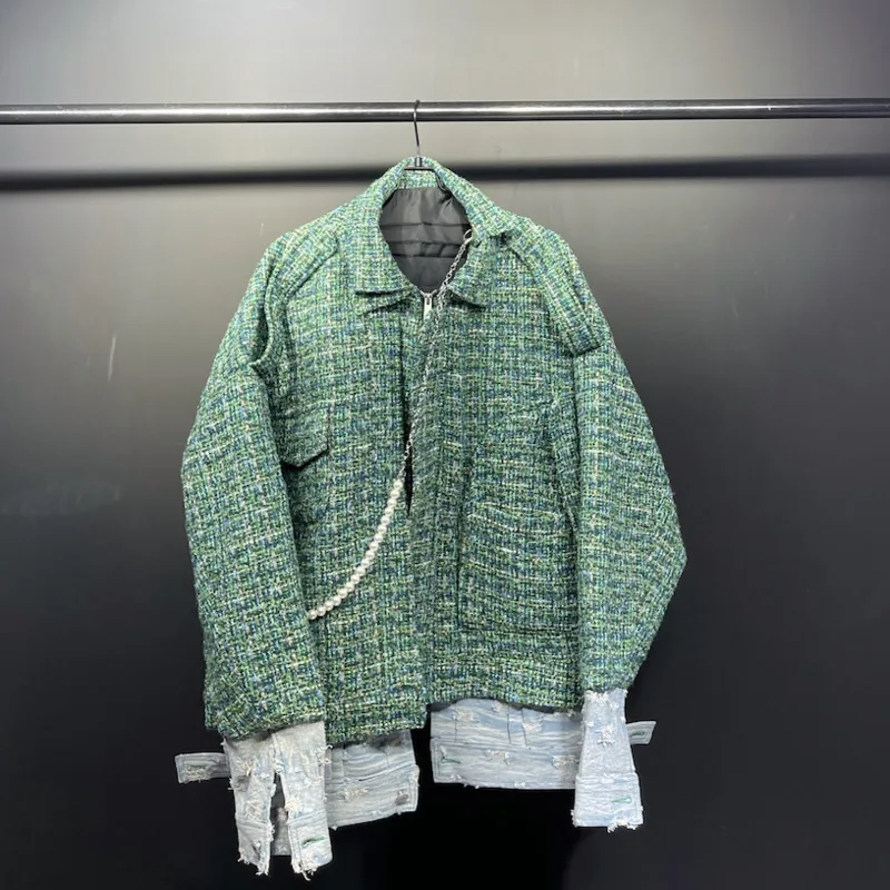 WVGA Primavera Inverno New Man Tide Falso in due pezzi con cerniera Giacca corta alla moda Nicchia Chic Casual Cappotto a maniche lunghe oversize Ins W12820