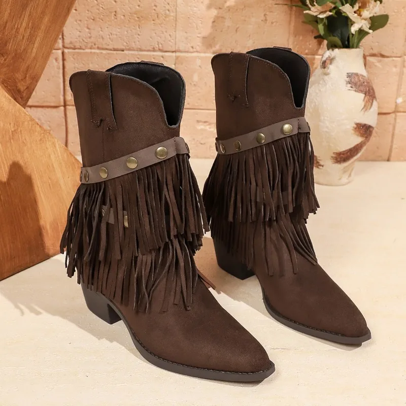 Vintage Tassel Trousers Booties Women Fall/Winter 2026 New Western Denim Single Shoes - view 3