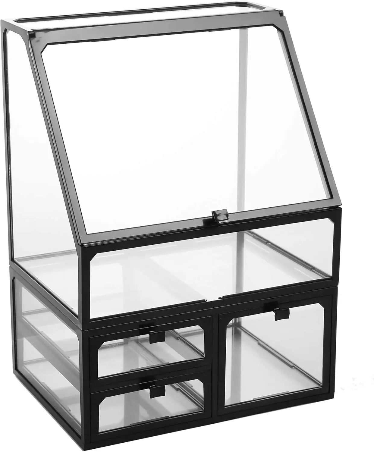 

Vintage Glass Cosmetic Organizer 3 Drawers Set, Dustproof Waterproof Makeup Storage Case for Brushes Lipsticks Jewelry