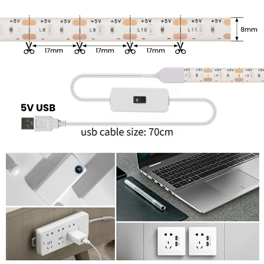 Taśma świetlna LED USB Zamiatanie ręczne/czujnik dotykowy Taśma oświetleniowa TV Kuchnia Lampa podszafkowa