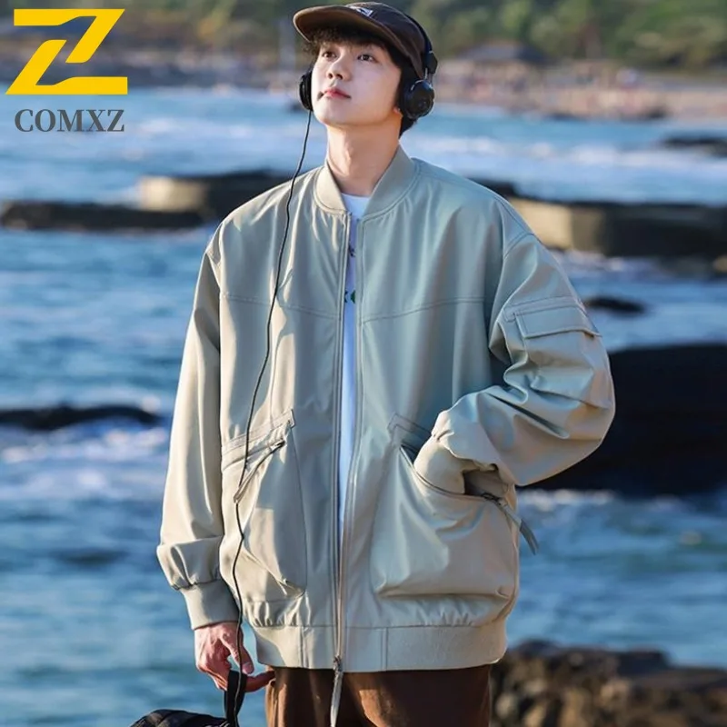 COMXZ Flight Jacket Men Spring Autumn Fashion Loose Mens American Trend Casual Workwear Baseball Jacket lightweight windbreaker