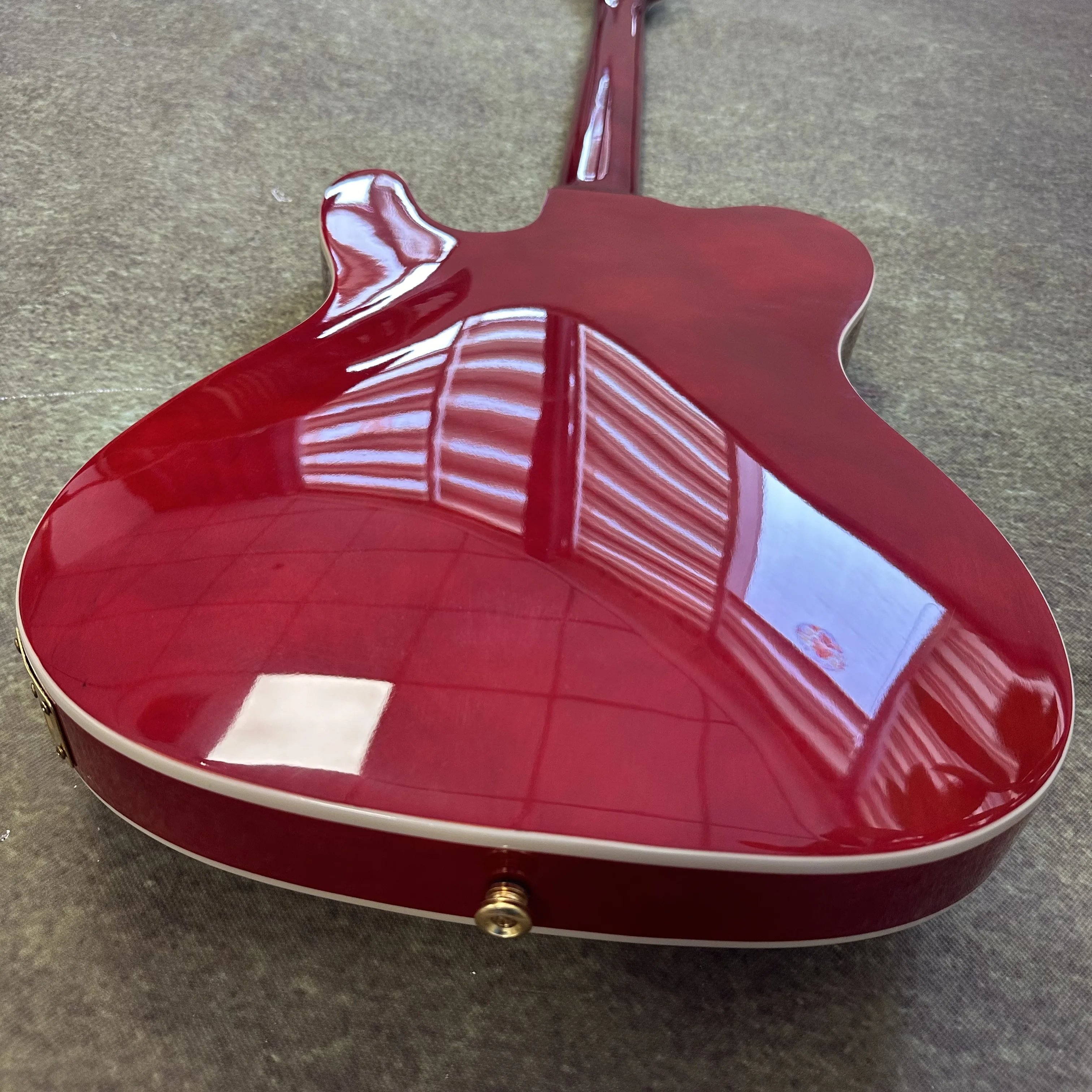 US Warehouse Wine Red Semi Hollow TL Style Electric Guitar Gold Hardware Tremolo System Dual Humbucker Pickups Archtop Jazz Blues Rock Guitar Free Shipping