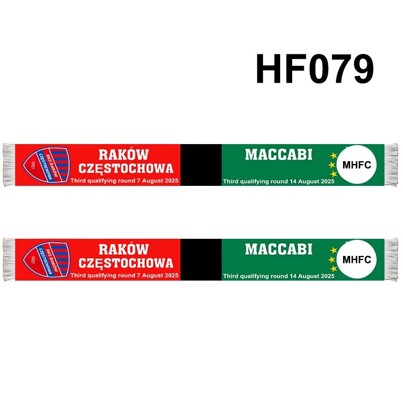 145*18 cm Size Third qualifying round Maccabi MHFC VS Raków Częstochowa Scarf for Fans Double-faced Knitted HF079