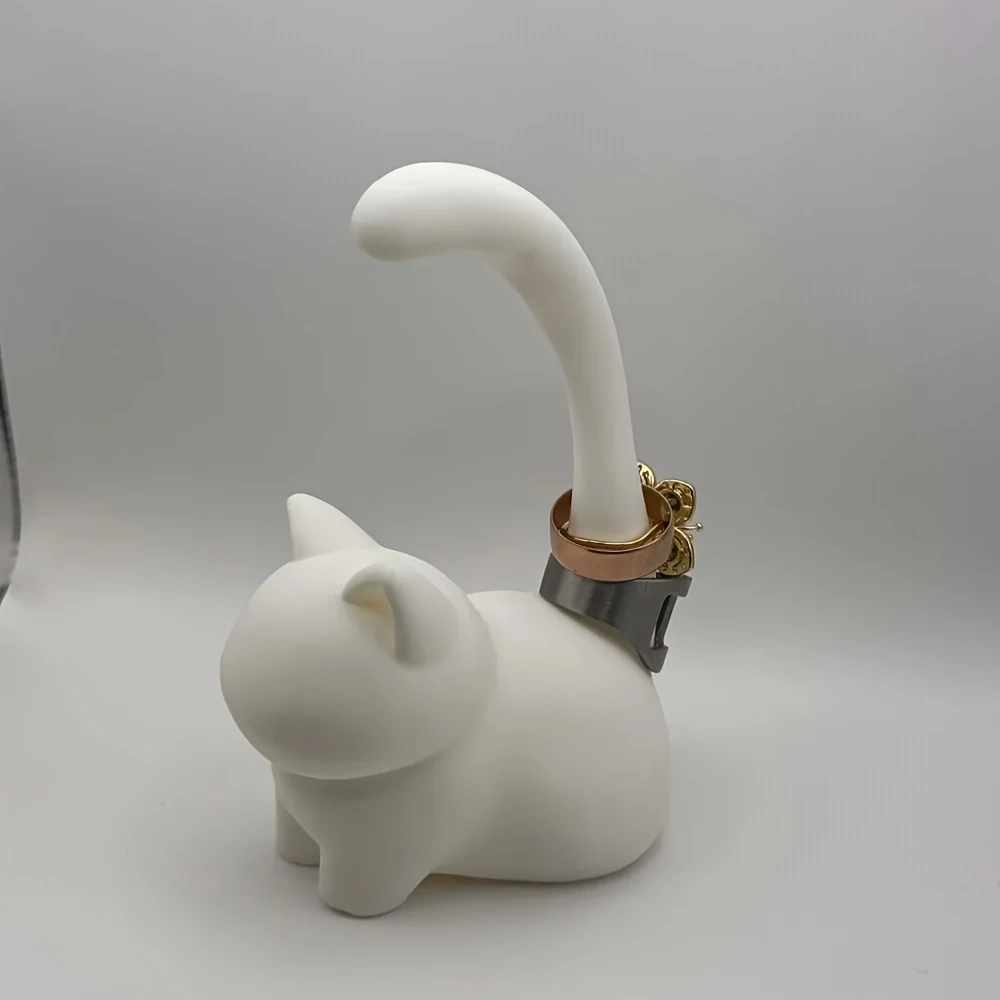 1pc Cat Tail Ring Holder Sitting Cat Design Elegant Cute Ring Storage Stand Desktop Decor Wedding Engagement Jewelry Display