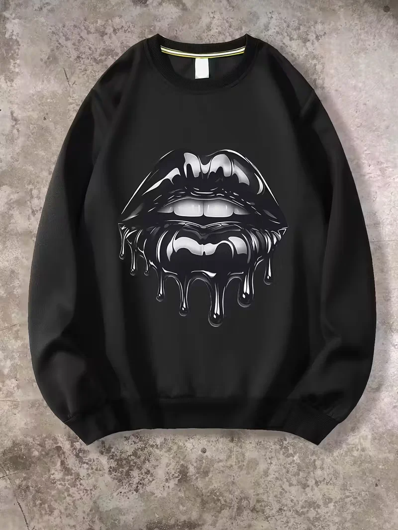 

Men's Round Neck Sweatshirt, Funny Graphic Print, Black Street Round Neck Hoodie for Everyday Casual Wear, Christmas Long Sleeve