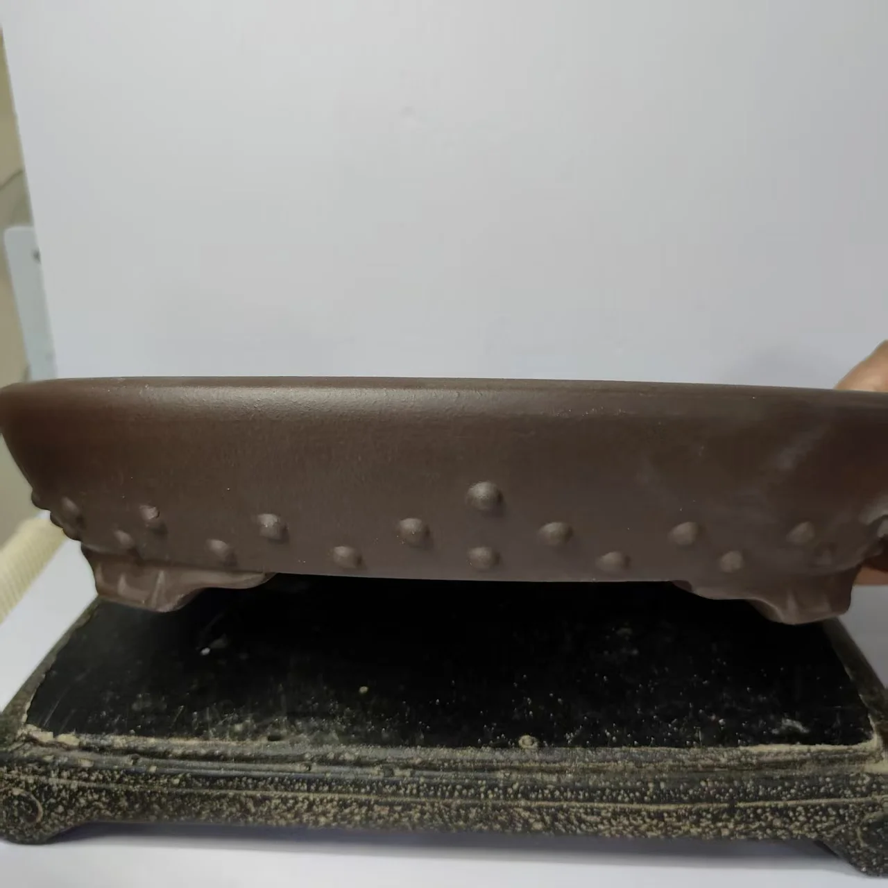 Yixing shallow Bonsai Pots Unglazed oval Pot with nail design