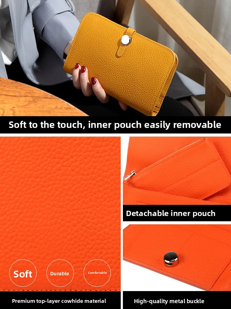 

Large Capaci Leather Coin Purse Long Wallet Top Layer Cowhide Portable Passport Bag Mobile Phone Holder Multifunctional