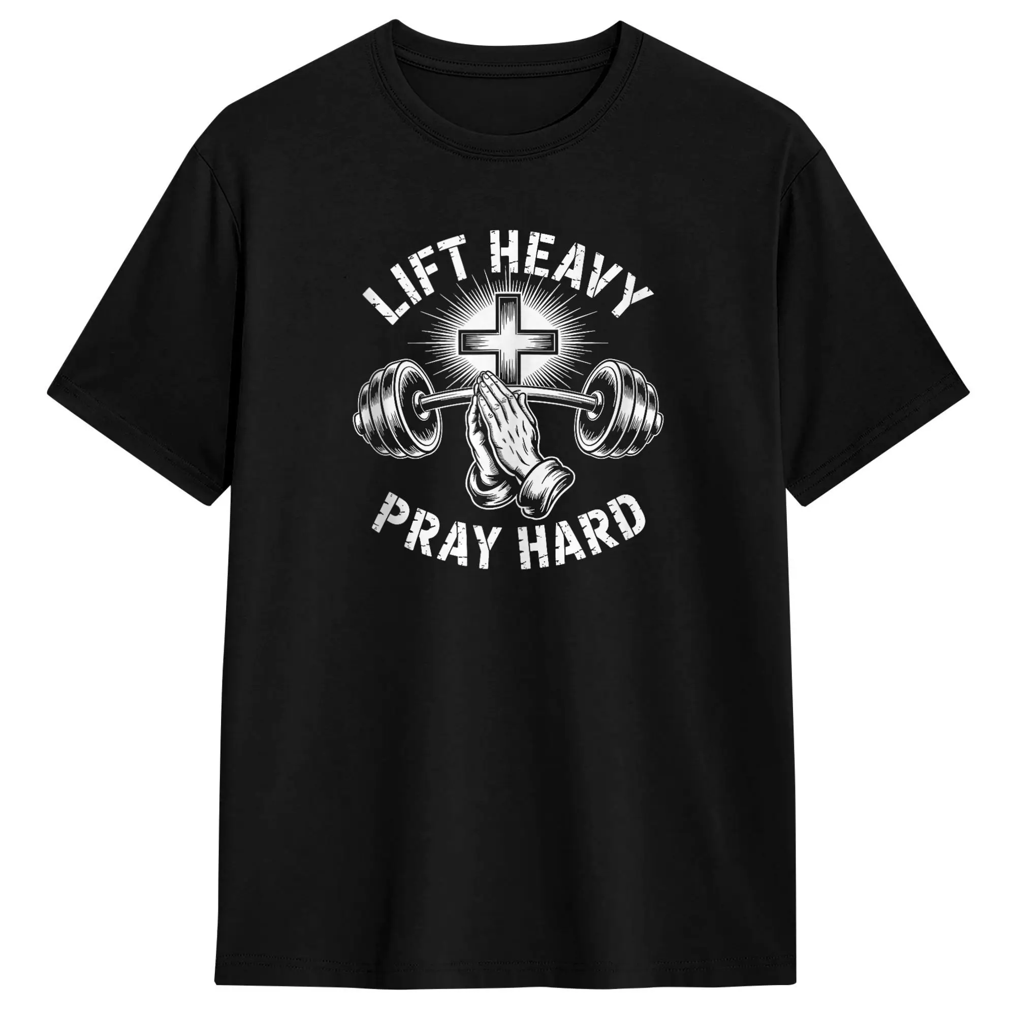 Lift Heavy Pray Hard Gym Religious Weightlifting Workout Cotton T-Shirt For Man Summer T Shirts Trendy Tee Shirt Design Clothing