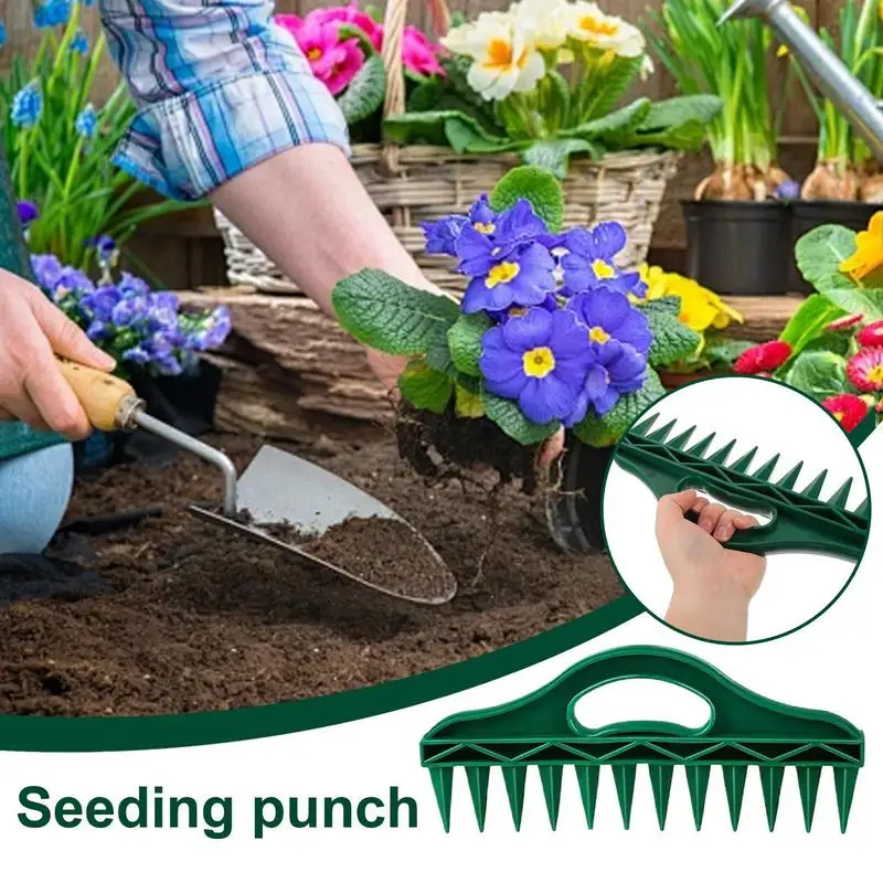 Seeder Spreader Handheld 4-Piece Garden Seeder Seeding Puncher Soil Digger Planter 12 Holes Seedlings Dibber Handheld Planter