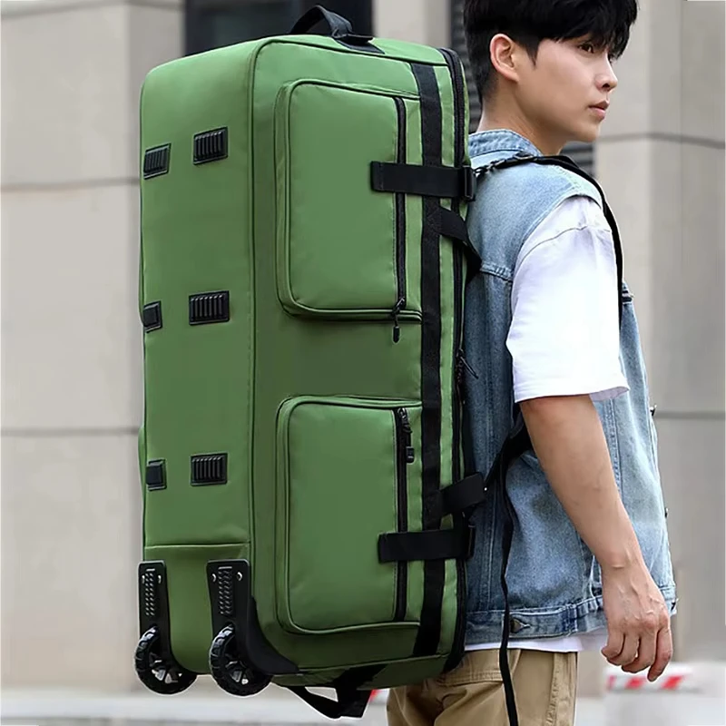 سعة كبيرة عجلات السفر عادية حقيبة عصرية 180 افتتاح الأمتعة على ظهره متعددة جيب أكياس تخزين متعددة الوظائف #2