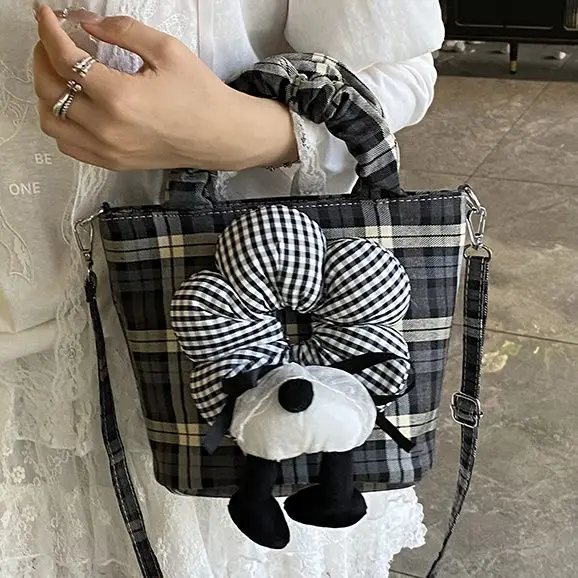 

JIAERDI Sweet Cute Cartoon Handbag Women Korean Retro Plaid Shoulder Bucket Bag Ladies Delicate Creative Chic Crossbody Bag 2025
