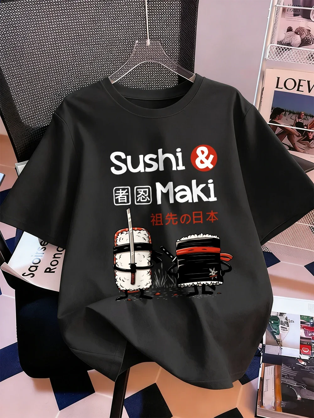 Japanische Sushi Maki Druck-T-Shirts für Damen, Sommer-Kurzarm-Tops, weiches, lockeres T-Shirt mit O-Ausschnitt, lässige Damenkleidung