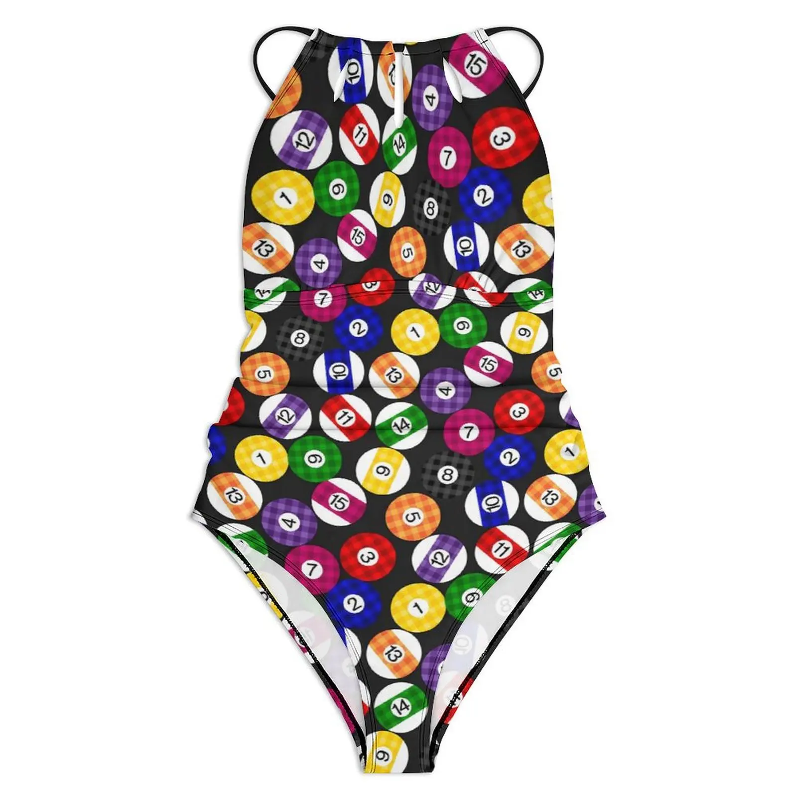 Fun Ball Print Swimsuit Sexy Checkered Billiards One-Piece Swimwear Push Up Swimsuits Modern Surfing Bathing Suit