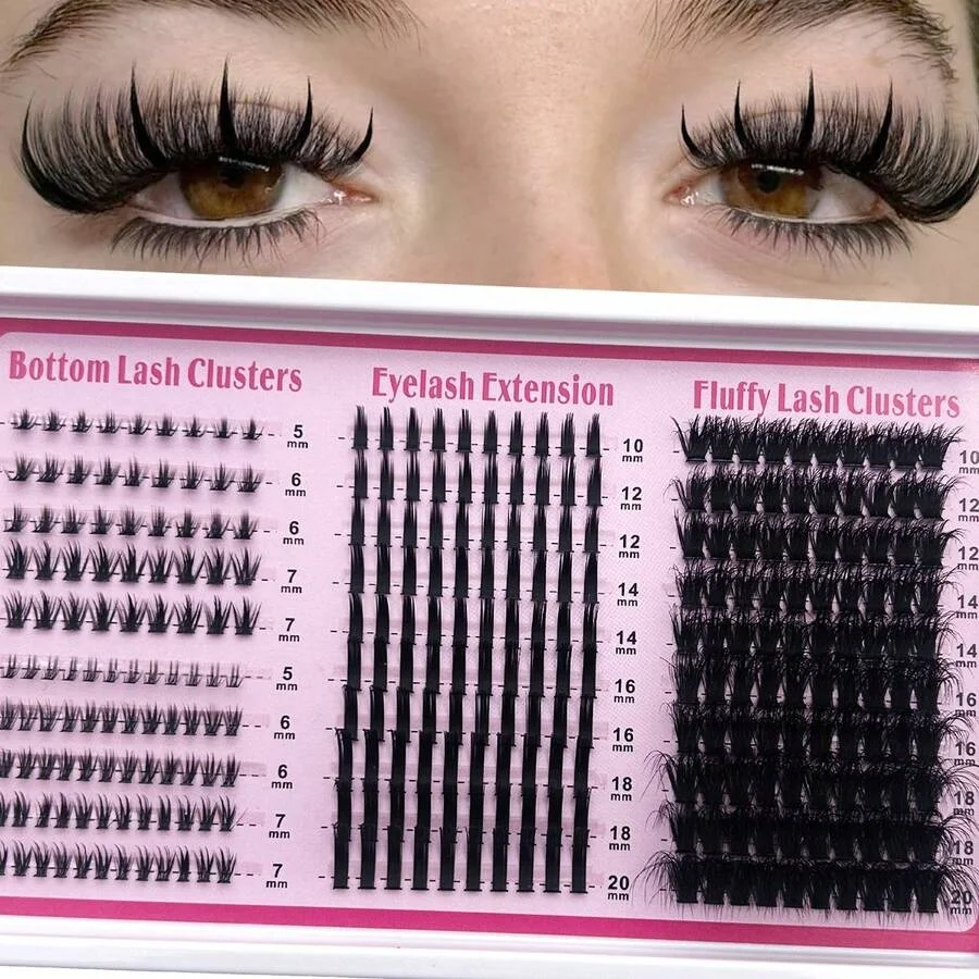 1 Box 200D160D120D100D 80D60D 4-in-1 Wimpernbüschel, 6-20 mm Länge, wiederverwendbare Wimpernbüschel für die unteren Wimpern