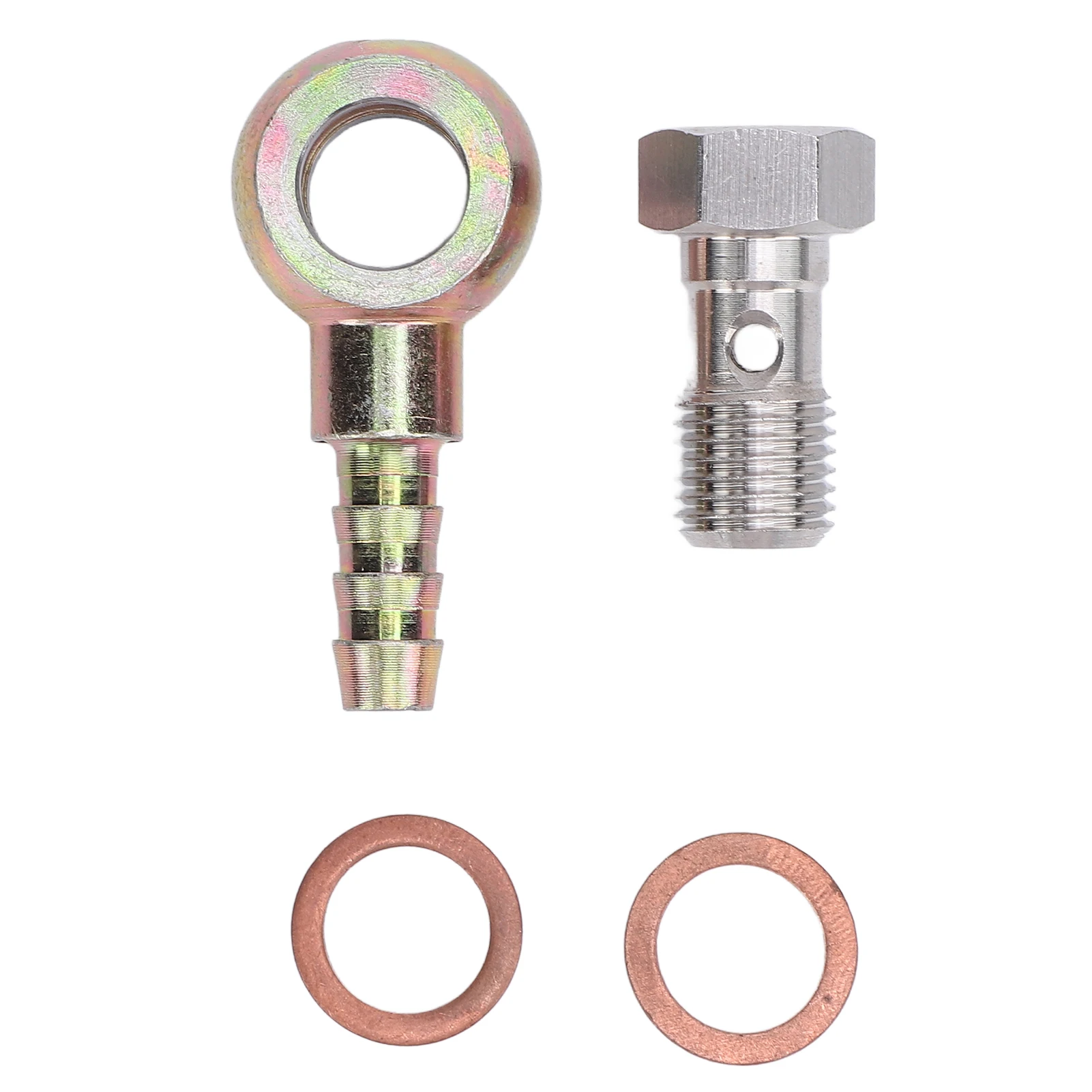 Adaptador banjo 7/16 polegadas x 20 unf, reservatório de freio de aço inoxidável, kit de parafuso banjo com farpa de 8mm para sistemas de transporte, adaptador de freio banjo