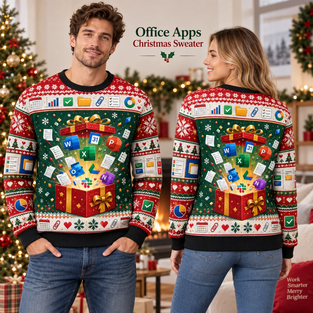 Office Tech Gifts For Men - Office Apps Ugly Christmas Sweater for