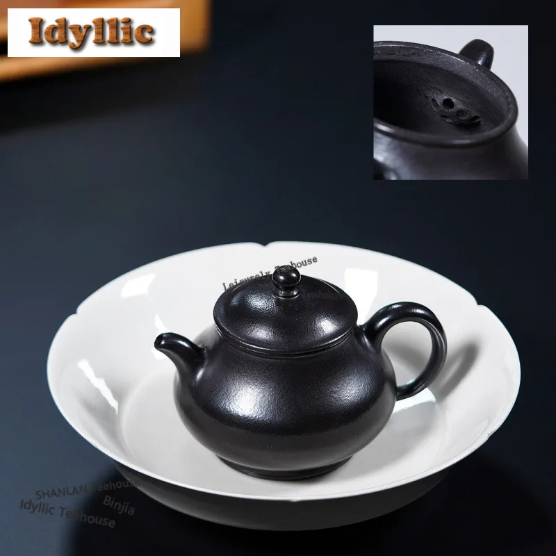 Tetera de arcilla púrpura Yixing estética de 180ml, olla negra hecha a mano, tetera de barro Zhu de mineral crudo, juego de té Zisha, accesorios para cafeterías artesanales