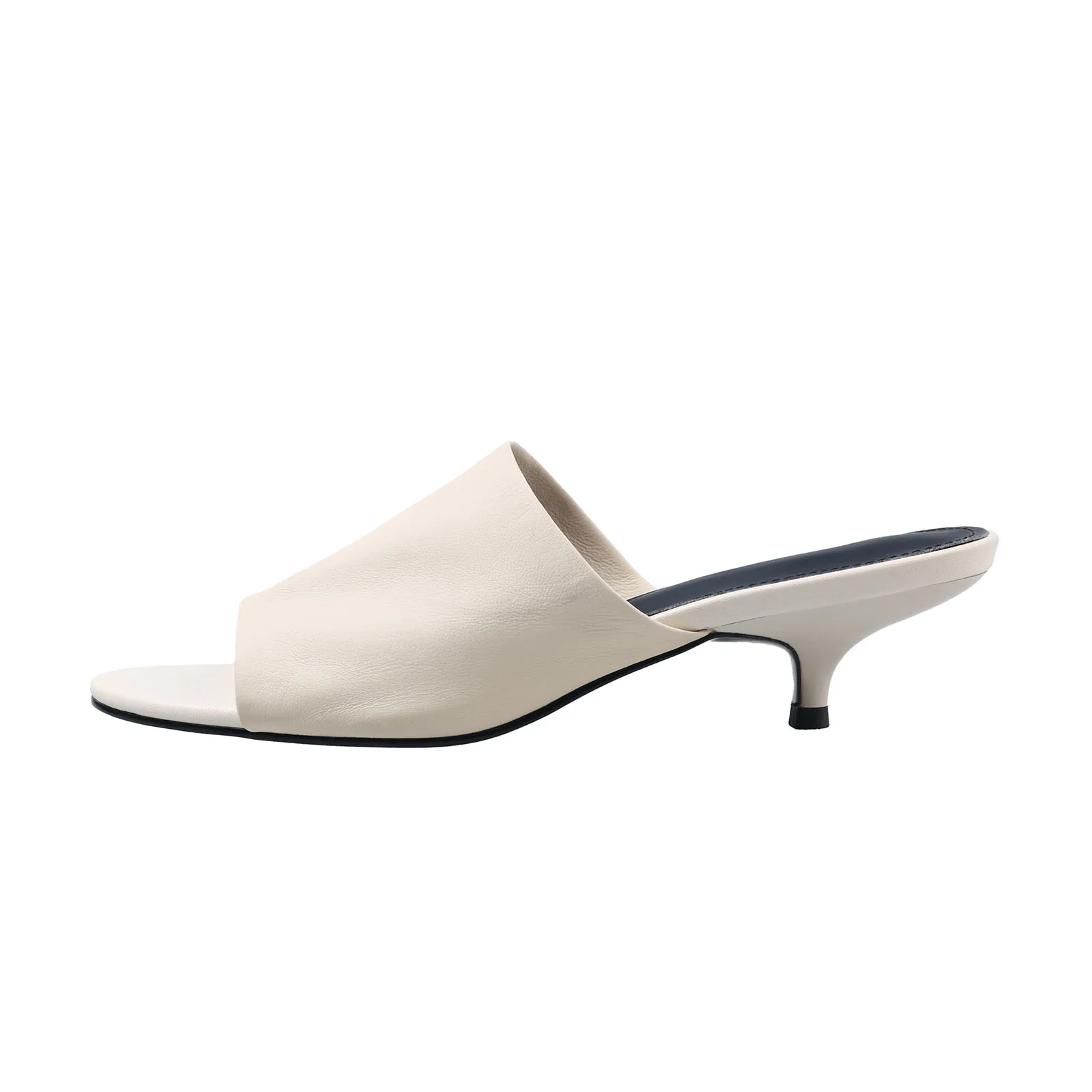 

Arden Furtado 2025 Summer Kitten heel sheepskin Word slippers Round toe Open toe Pull-on Elegant Stiletto heels Mules Large size