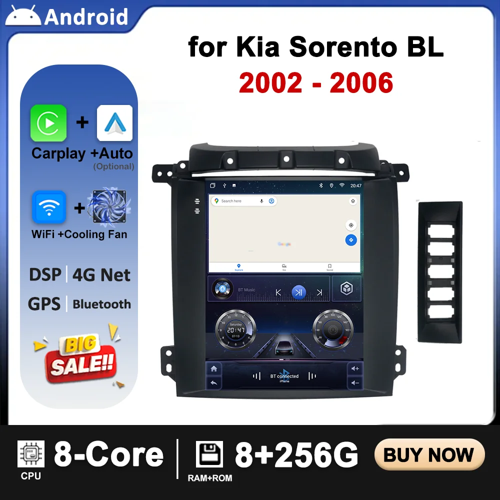 9.7 inch for Kia Sorento BL 2002 - 2006 Android 14 Car Radio Multimedia Video Player GPS Navi Head Unit Stereo Audio WiFi BT