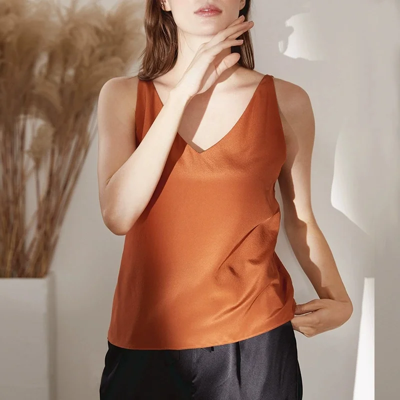 

100% Mulberry Silk Pajama Camisole - Double Crepe Fabric, Double Shoulder Straps, Candy-Colored Macaron Style, Suitable for Oute