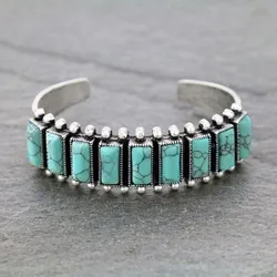 Tibetan Bohemian style geometric pounding square bracelet with carved retro opening couple bracelet