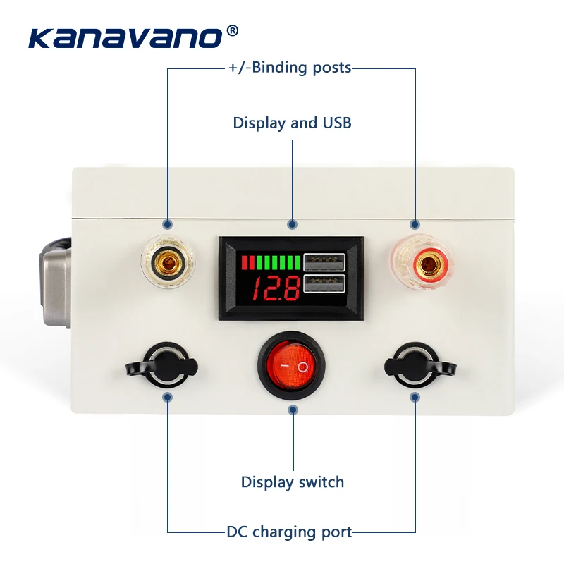 Kanavano 12V Deep Cycle 12.8V 30Ah LiFePO4 Rechargeable Battery Pack With Built-in BMS Protection With 6A EU/US Charger