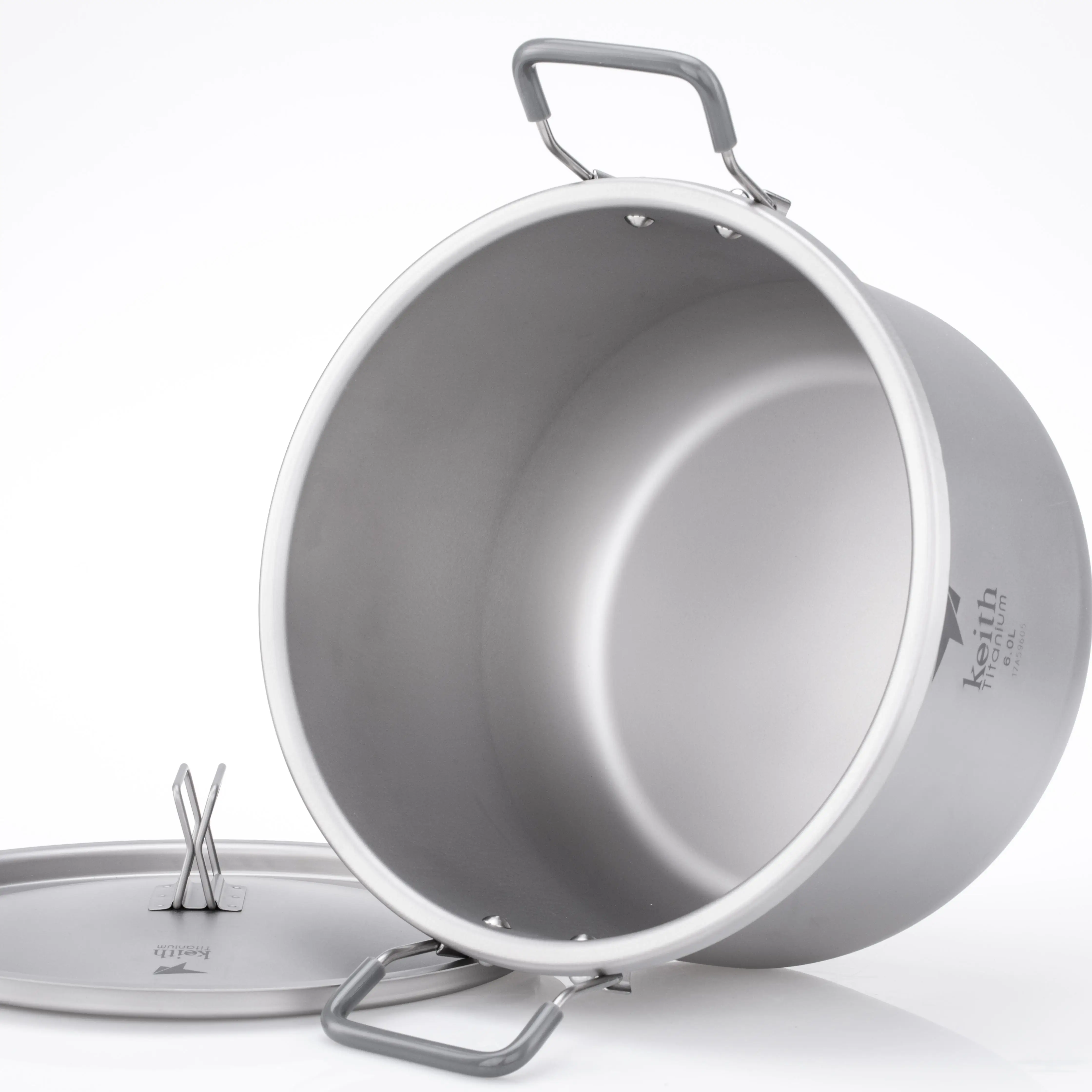 6000ml Titanium Pot Cup Ultralight Portable Pan with Pot Cover and Foldable Handle Outdoor Camping Hiking Backpacking