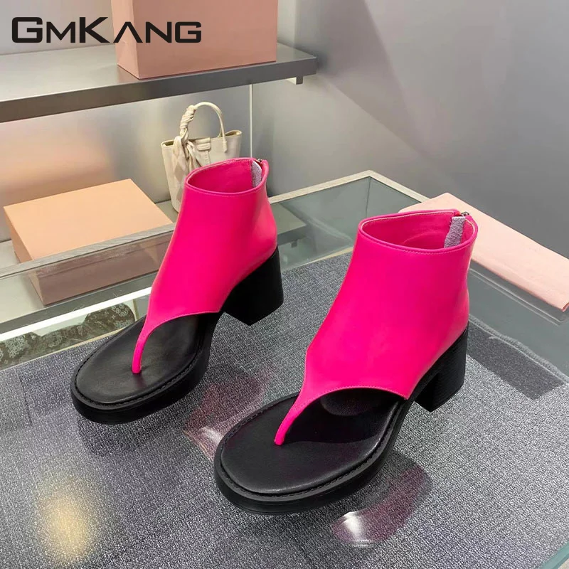 

Fashion Square Heels Sandals Woman Hot sales Socks Boots Runway Shoes Chunky High Heels Summer Gladiator Sandals Women