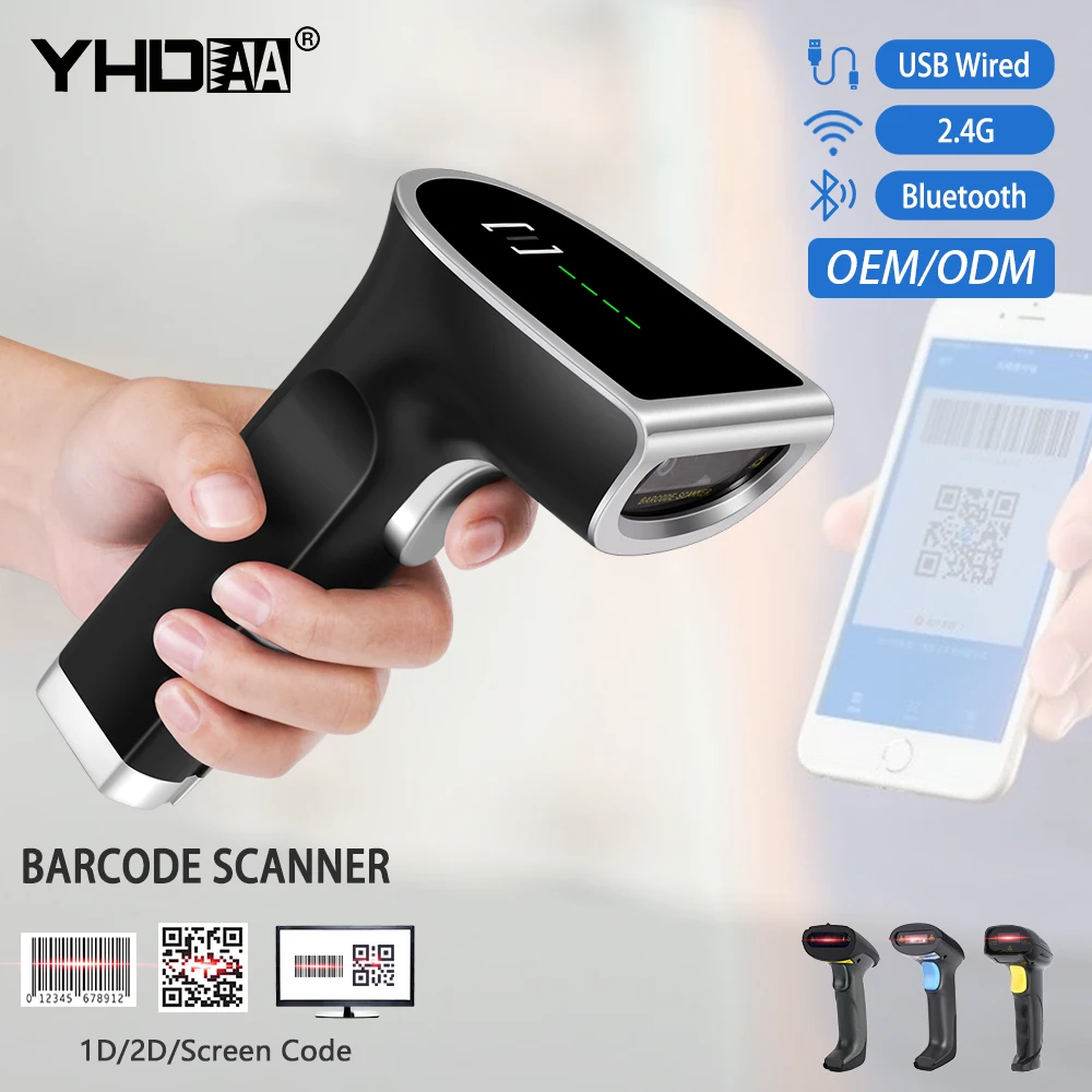 

YHDAA High Quality 2D Bluetooth Android IOS System Barcode Scanner Barcode Reader Qr Code Barcode Scanner With Display