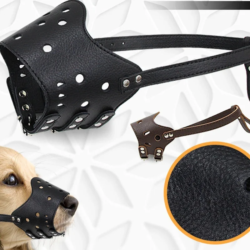 Dog Muzzle for Small Large Dogs Adjustable Soft Dog Muzzle Anti Barking Biting PU Leather Pet Supplies Accessories