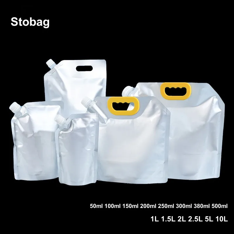 

StoBag Wholesale Aluminum Foil Liquid Package Nozzle Bags Drinking Juice Beverage Milk Sealed Stand Up Storage Reusable Pouches