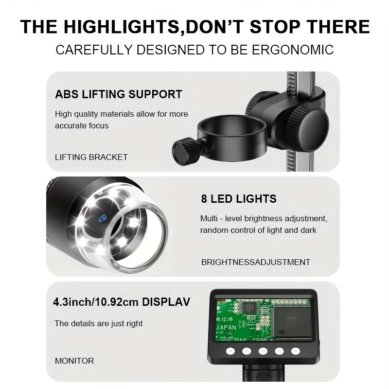 Mikroskop cyfrowy HD 4,3 cala, mikroskop komputerowy z realnym wyświetlaniem, mikroskop elektronowy, mikroskop biologiczny