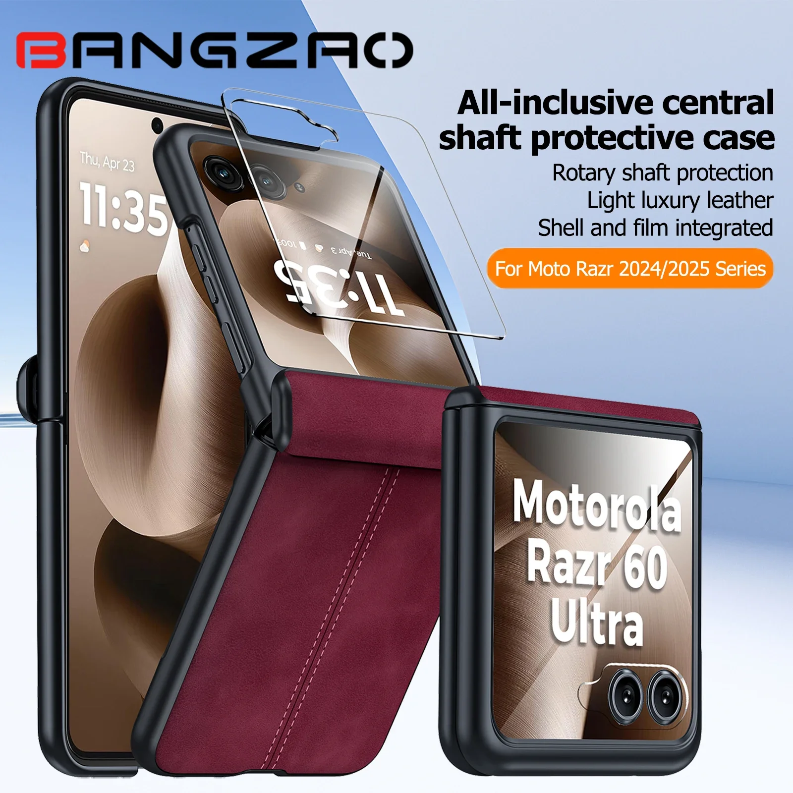 

Встроенная защитная пленка для экрана, защита шарниров, матовый ПК из искусственной кожи, для Motorola Razr 2024/2025, противоударный чехол для телефона, красный