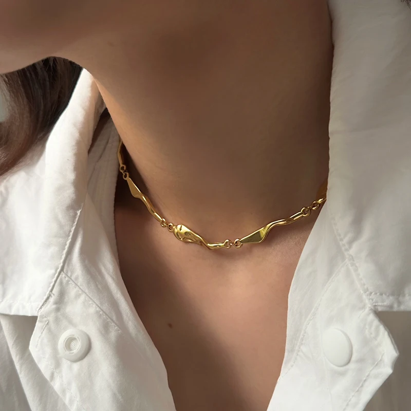 Irregular geometric chain necklace stainless steel necklaces for women minimalist simple elegant jewelry non tarnish waterproof