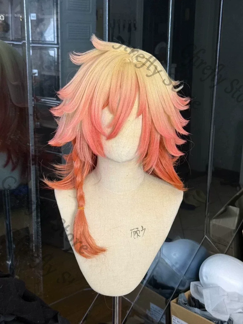 Honkai: Star Rail Mydei - Peluca de estilo completo para cosplay, accesorios de disfraz, postizo (Cabello sintético con rizos inversos y color efecto spray de maíz)