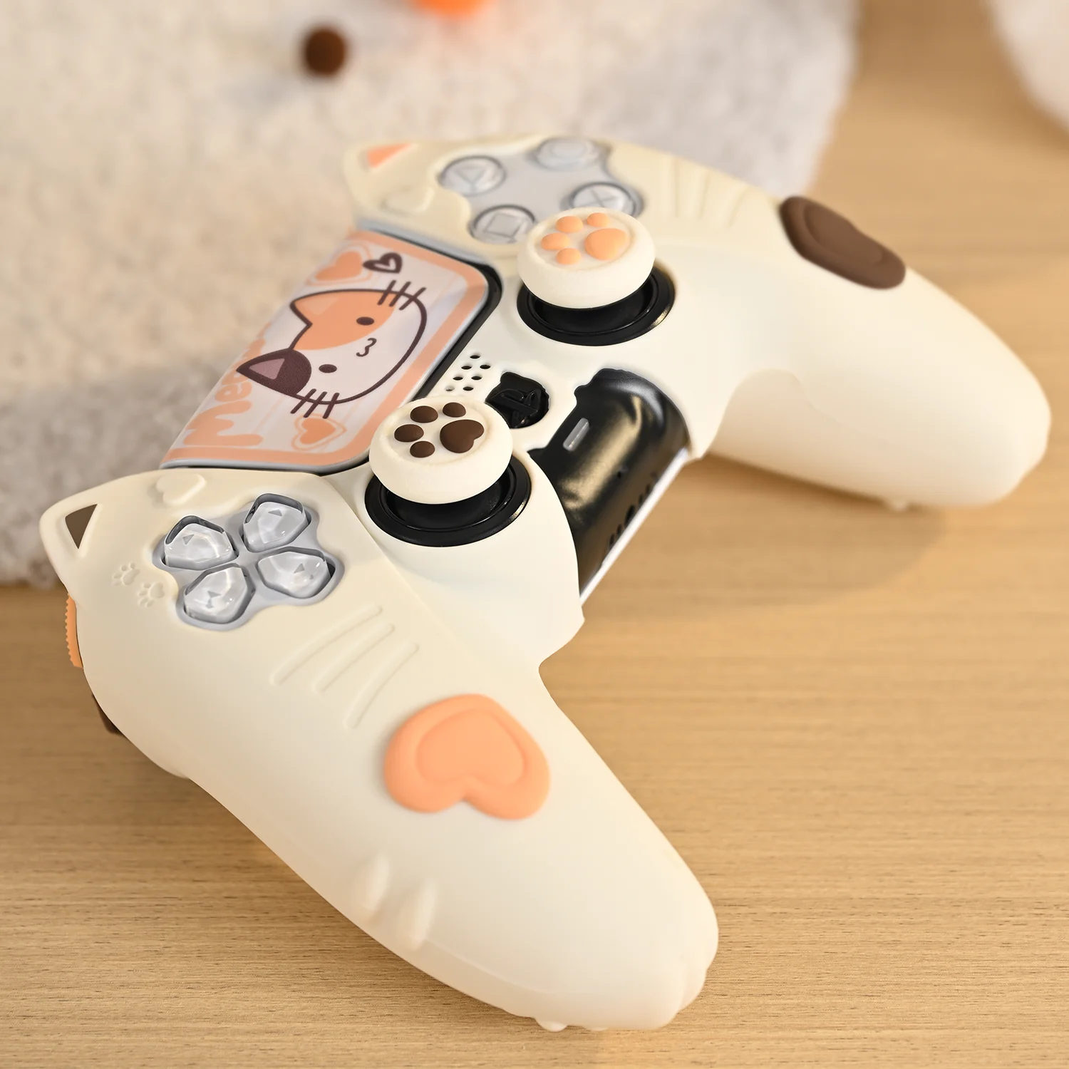 Ps5 Controller Protective Cover Silicone Soft Shell Rocker Cap Set Cute Cartoon Three Flower Cat Ear Accessories Birthday Gifts