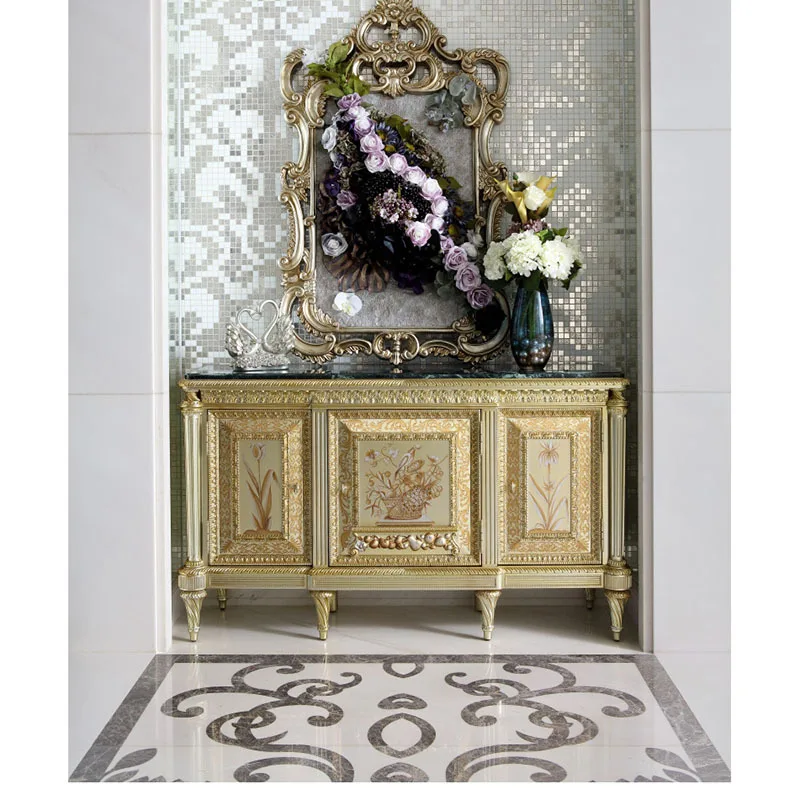 Neoclassical European color porch cabinet birch carving living room screen cabinet storage cabinet locker furniture