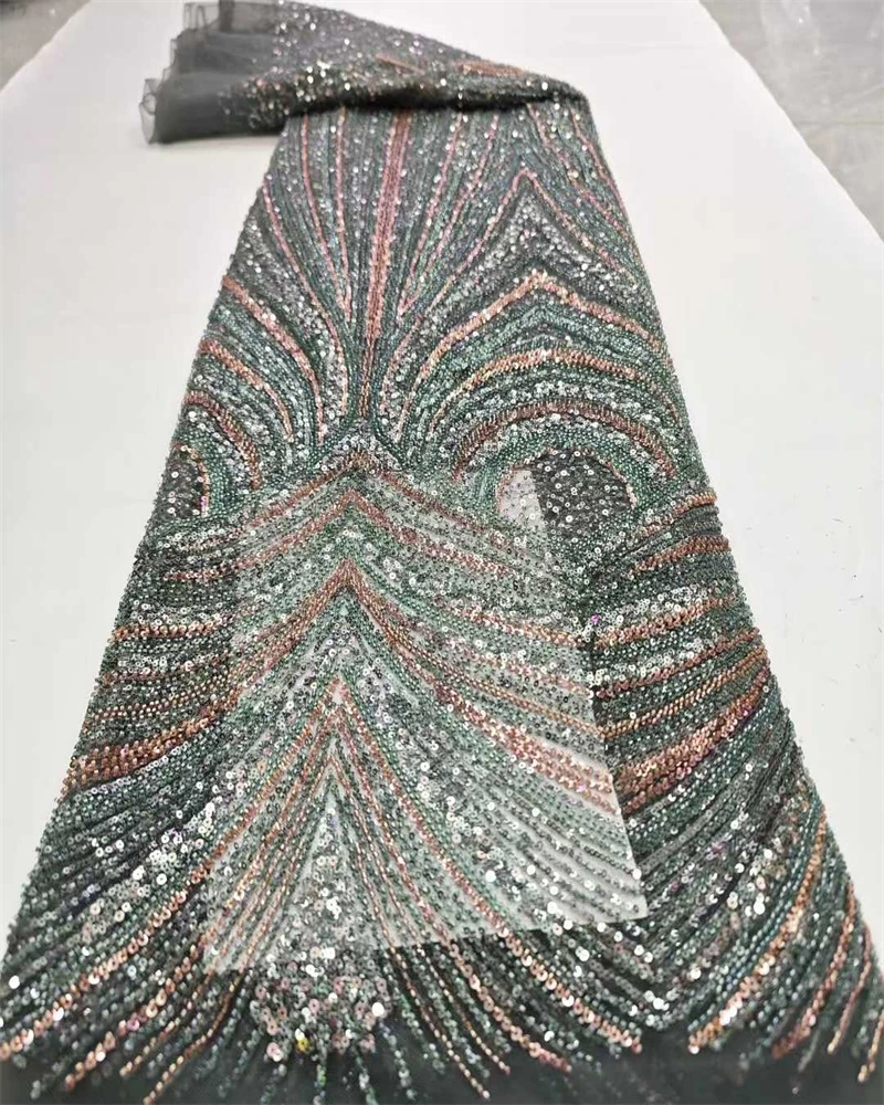 Tela de encaje de malla de 5 yardas, cuentas de lentejuelas pesadas, encaje Raschel de colores puros, cuentas de lentejuelas pesadas, Patchwork Diy, decoración del hogar, boda