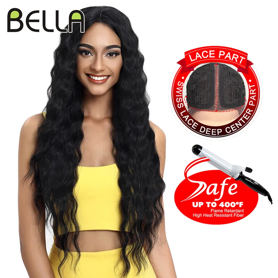 BELLA Lace Wigs Synthetic Deep Wave Curly Synthetic Lace Front Wig Blonde Wig Pink 30 Inch Hair Wigs For Black Women Cosplay