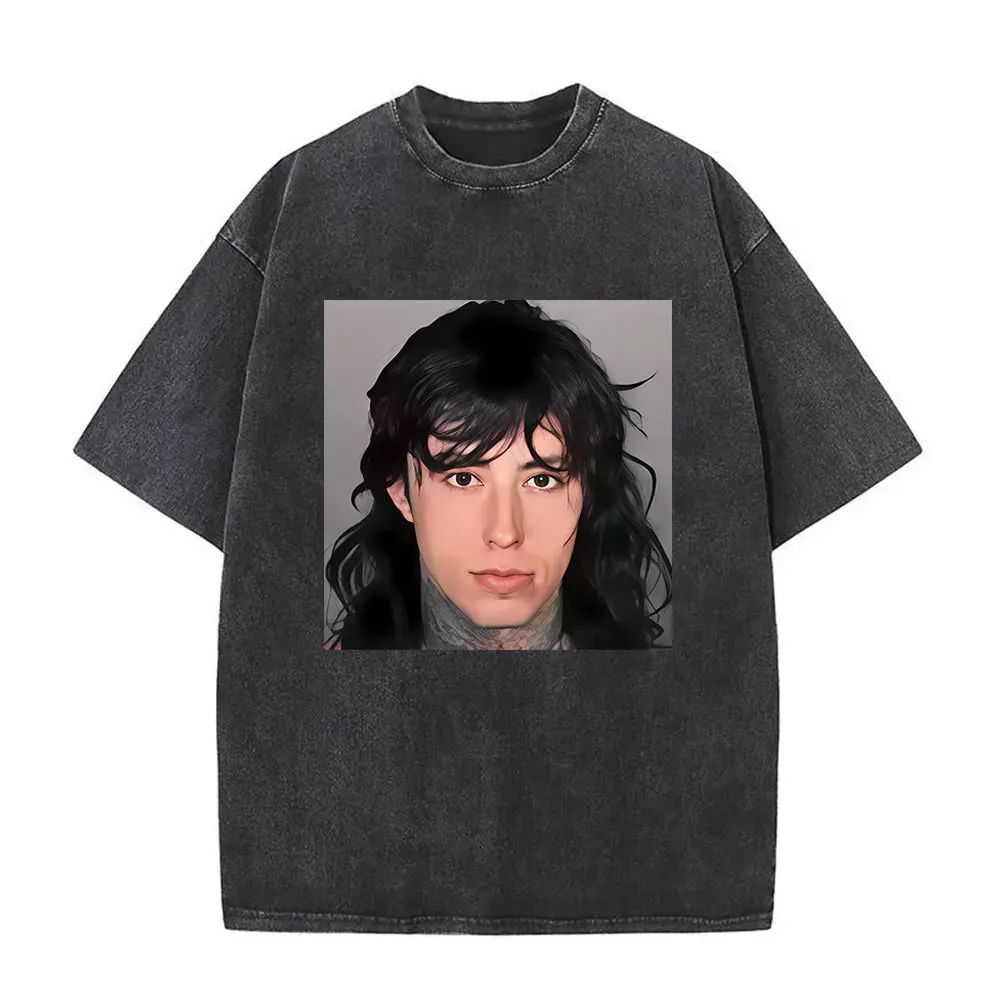 

Washed Vintage Ronnie Radke Mugshot T-shirts Falling in Reverse Popular Monster T Shirt Men Women Retro Rock Oversized T-shirt
