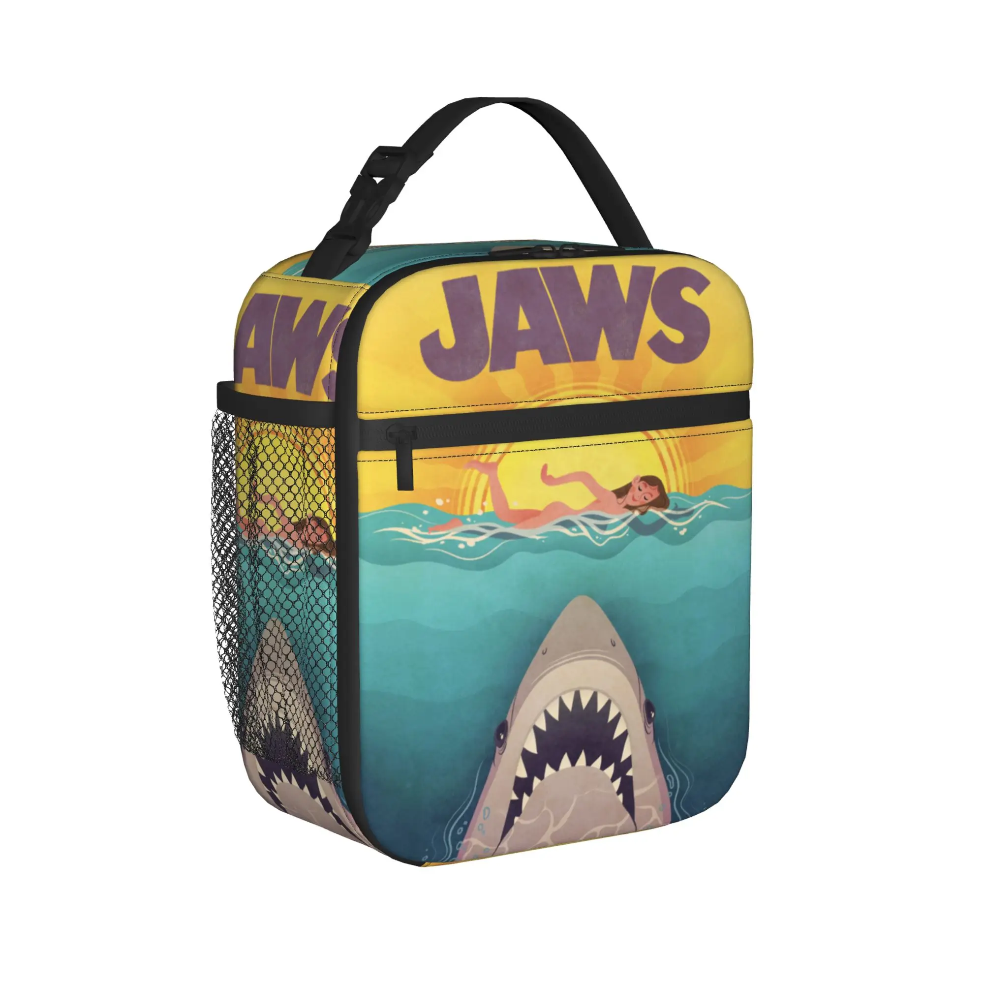 Jaws 50th Anniversary Poster Sunset Swim Lunch Bag School Convenient Lunch Box For Unisex  Oxford Print Cooler Bag