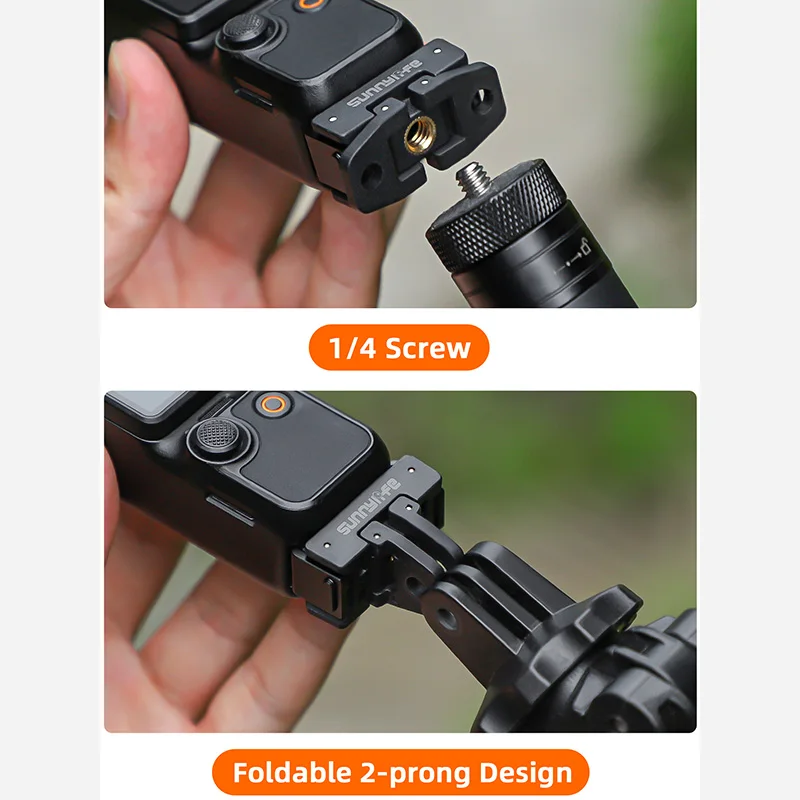 Base Clip 1/4 Screw Hole& Foldable 2-prong Holder Mounts Tripod Selfie Stick  Adapter for DJI Osmo Pocket 3 Camera Gimbal