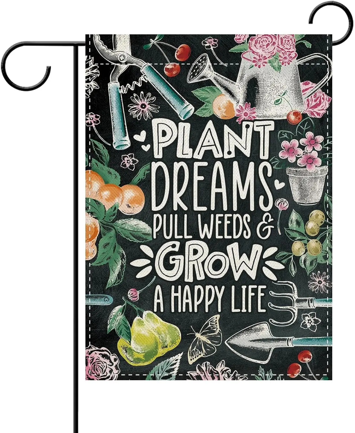 Dyrenson Vintage Gardening Inspirational Decorative Garden Flag, Retro Horticulture Tool Floral Fruit Yard Outside Home Deco MMZ